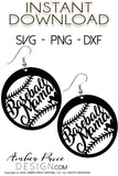 baseball mama earring svg png dxf baseball mom design, earring cut file for cricut, silhouette, glowforge,