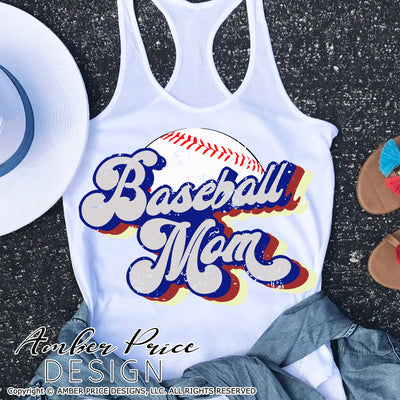 Retro Baseball Mom SVG PNG DXF, Baseball SVG, Sublimation Design clipart, baseball mom boho svg, distressed, ballfield, summer, spring, shirt craft DIY Cricut silhouette projects vector files for home decor. Free SVGs for Silhouette SVG Files for Cricut Project Ideas Simply Crafty SVG Bundles Vector | Amber Price Design | amberpricedesign.com