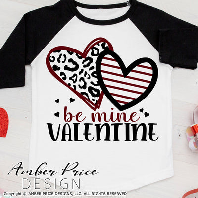 Be Mine, valentine SVG, Cute Kid's Valentine's Day svg, leopard print heart svgs, striped heart shirt svg for v-day school valentine's day shirt craft, DIY Cricut svg silhouette projects vector files for home decor. SVG Silhouette SVG Files for Cricut Project Ideas Simply Crafty SVG Bundles Vector | Amber Price Design