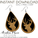 Deer Earring SVG, hunting earring svg, buck hunter svg earring cut file for cricut, silhouette, glowforge, digital cut file for vinyl cutting machines like Cricut, and Silhouette. Includes 1 zipped folder containing each SVG file, DXF file, and PNG file. This is a High Res file, at full 300 dpi resolution | Amber Price
