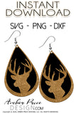 Deer Earring SVG, hunting earring svg, buck hunter svg earring cut file for cricut, silhouette, glowforge, digital cut file for vinyl cutting machines like Cricut, and Silhouette. Includes 1 zipped folder containing each SVG file, DXF file, and PNG file. This is a High Res file, at full 300 dpi resolution | Amber Price