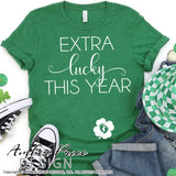 Extra lucky this year SVG, St Patrick's Day pregnancy reveal svg, Saint Patricks Day maternity svg, St Paddys day maternity svg png Spring SVG, cute Spring SVG shirt craft DIY Cricut silhouette projects vector. Free SVGs Silhouette SVG File Cricut Project Ideas Simply Crafty SVG Bundles Vector | Amber Price Design | amberpricedesign.com