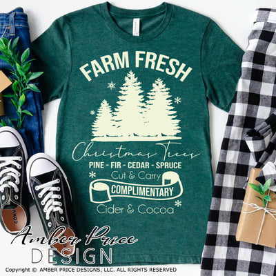 Farm Fresh Christmas Trees SVG, Christmas SVG, Christmas tree farm SVG, Christmas SVG cut files for cricut Winter shirt designs, Home Decor SVG. DXF & PNG included. Cute & Unique sublimation file. Silhouette downloadable File for Cricut Project Ideas Simply Crafty SVG Bundles Design Bundles, Vector | Amber Price Design