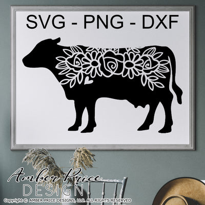 Floral Cow SVG, Cattle SVG, Cow SVG, Cattle clipart, Farm SVGs, Farm house svg, farm wife svg, farm life svg, png, dxf, home decor svgs