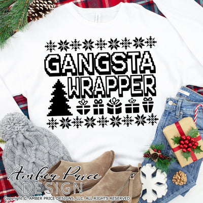 Gangsta Wrapper SVG, Funny Christmas svg, Cute Christmas wrapping shirt SVG, Festive Holiday SVG ornament SVG, DIY funny ugly sweater svg, winter shirt craft, DIY silhouette projects vector files for home decor. SVG Silhouette SVG SVG Files for Cricut Project Ideas Simply Crafty SVG Bundles Vector | Amber Price Design
