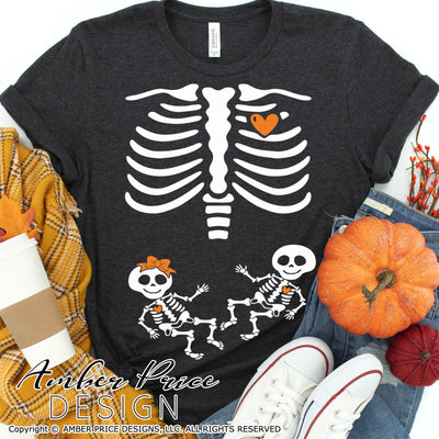 Halloween TWIN Pregnancy SVG, Fall Maternity SVG files, Twin Baby Skeleton SVG, Twin Pregnancy SVG reveal Shirt for fall, Halloween Maternity SVG Cricut SVG Silhouette SVG SVG Files for Cricut, Cricut Projects Cricut Project Ideas Simply Crafty SVG Bundles for Cricut, SVG Design Bundles, Vectors | Amber Price Design