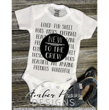 Check out our unique new to the crew SVG for your new baby onesie! Our layered SVG are great for making your own baby shower gifts! New to the crew SVG, Baby boy SVGs and more! Cute sublimation file. Cricut SVG Silhouette SVG Files. Cricut Project Ideas Simply Crafty SVG Design Bundles, Vectors | Amber Price Design
