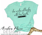 She works willingly with her hands SVG Proverbs 31 svg, png, dxf, bible verse svg, hand lettered svg, christian svg, design cut file for Cricut, silhouette, cute bible verse svg, scripture svg, crafter gifts DIY
