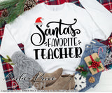 Santa's Favorite Teacher SVG, Teacher Christmas SVG, Winter SVGs for Christmas shirt. DIY Teacher Gift SVG file for Christmas Gift SVG. Festive Holiday decor Christmas ornament SVGs, silhouette projects vector files SVG Silhouette SVG Files for Cricut Project Ideas Simply Crafty SVG Bundles Vector | Amber Price Design