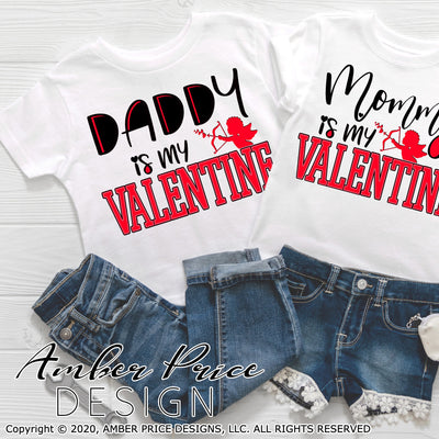 Kids valentines svg set Mommy is my valentine daddy is my valentine boy's girl's siblings valentines day shirt clipart design png dxf Cricut