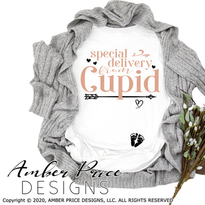 Valentine's Pregnancy svg reveal SVG Special Delivery from cupid Cricut silhouette vector design cute pregnant svgs DIY announce svg png dxf