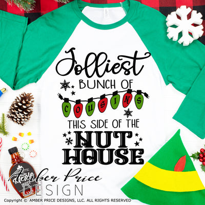 Jolliest bunch of cousins this side of the nut house SVG, funny Cousin Christmas shirts SVGs, winter shirt cut file for cricut, silhouette, festive Christmas designs DXF PNG versions also. Unique sublimation. Silhouette Files for Cricut Project Ideas Simply Crafty SVG Bundles Design Bundles Vector | Amber Price Design