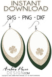 Layered Shamrock Earrings SVG, Irish svg, St Patrick's Day earring cut file for Cricut. DIY leather earrings SVG PNG DXF, silhouette, glow forge, digital cut file for vinyl cutting machines. Includes 1 zipped folder containing each SVG, DXF, & PNG file. This is a High Res file at 300 dpi resolution | Amber Price Design