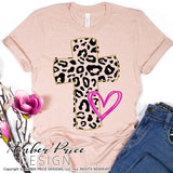 Leopard Print Cross SVG, PNG, DXF Christian SVG for cricut silhouette clipart leopard print cross with heart svg png dxf christian design, cut file for cricut, silhouette, clipart