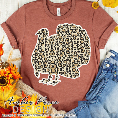 Leopard Print Turkey SVG, Thanksgiving SVG, Fall SVG, DIY women's Fall t-shirt SVG, Boho November SVG cut file for cricut, silhouette DXF & PNG also included. Cute and Unique sublimation file. Cricut SVG Silhouette Files for Cricut Project Ideas, Simply Crafty SVG Bundles Design Bundles, Vectors | Amber Price Design