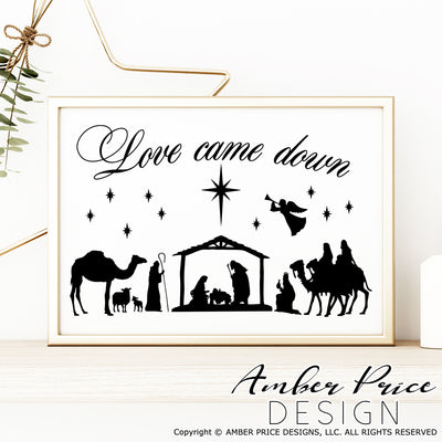 Love Came Down SVG, Christian Christmas Nativity Scene SVG, Christmas svg, Cute Christmas ornament SVG, Jesus is the reason SVGs, winter shirt craft, DIY silhouette projects vector files for home decor. SVG Silhouette SVG SVG Files for Cricut Project Ideas Simply Crafty SVG Bundles Vector | Amber Price Design