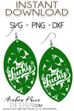 Lucky Earrings SVG, Shamrock Earrings SVG, St Patrick's Day earring cut file for cricut, silhouette, glowforge, digital cut file for vinyl cutting machines like Cricut, and Silhouette. Includes 1 zipped folder containing each SVG, DXF, and PNG file. This is a High Res file, at full 300 dpi resolution | Amber Price Design