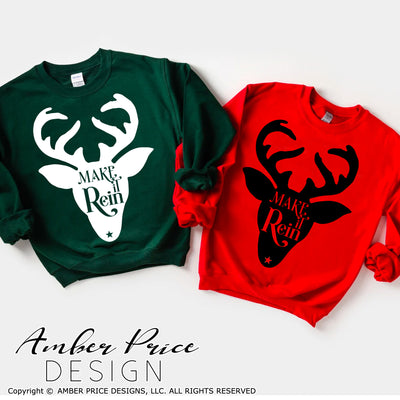 Make it rein SVG Reindeer SVG Rudolph SVG, Kid's Christmas SVG, Winter shirt design for kids, Christmas ornament SVG, Jesus is the reason SVGs, winter shirt DIY silhouette projects vector files for home decor. SVG Silhouette SVG SVG Files for Cricut Project Ideas Simply Crafty SVG Bundles Vector | Amber Price Design
