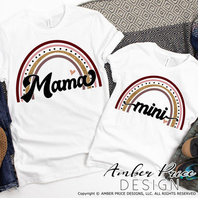 Mama SVG Mini SVG Mama and Mini SVG Retro Boho Rainbow SVG Matching Mom and daughter SVG PNG DXF cut file for cricut silhouette glitter sublimation screen print baby shower svg diy gift craft amber price design cute  silhouette projects vector files for home decor. SVG Silhouette SVG Files for Cricut Project Ideas Simply Crafty SVG Bundles Vector | Amber Price Design