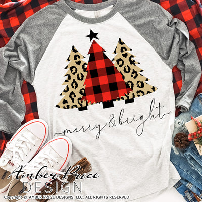 Merry & Bright PNG Christmas sublimation design printable leopard print Christmas trees image clipart. Buffalo Check Buffalo plaid Cricut, silhouette, Winter / Christmas shirt design for women and kids. DIY Home Decor PNG . High Resolution Cute and Unique sublimation PNG file. Personal Use Only. From Amber Price Design