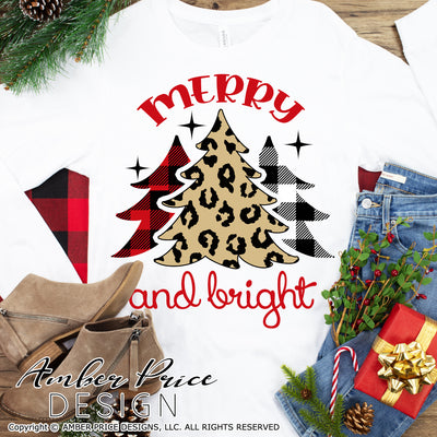 Merry and bright SVG, Leopard print Christmas tree shirt DIY cut file for cricut, silhouette Winter SVG, buffalo check plaid svg winter SVG DXF and PNG version also included. Cute and Unique sublimation file. Silhouette Files for Cricut Project Ideas Simply Crafty SVG Bundles Design Bundles Vectors | Amber Price Design