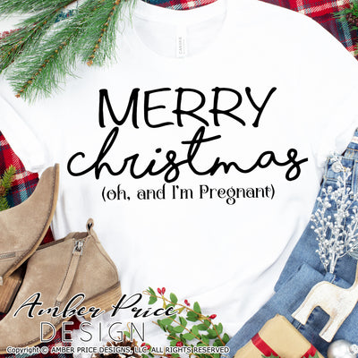 Merry Christmas I'm Pregnant SVG Christmas Maternity SVG for winter! Cute Christmas Pregnancy reveal SVG file for your Maternity shirt project! Announce you're expecting with our creative twin pregnancy shirt design for winter! My Pregnancy Announcement SVG is PERFECT for your pregnancy craft PNG DXF Amber Price Design