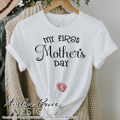 My first mother's day SVG, Mother's Day pregnancy reveal svg, Spring maternity svg, New Mom maternity svg, new baby on the way png SVG, cute Spring SVG shirt craft DIY Cricut silhouette projects vector. Free SVGs Silhouette SVG File Cricut Project Ideas Simply Crafty SVG Bundles Vector | Amber Price Design | amberpricedesign.com