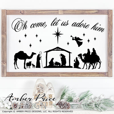 Oh come let us adore Him SVG, Christmas Nativity Scene SVG, Christian Christmas svg design Christmas ornament SVG Jesus is the reason SVG, winter shirt craft, DIY silhouette projects vector files for home decor. SVG Silhouette SVG SVG Files for Cricut Project Ideas Simply Crafty SVG Bundles Vector | Amber Price Design