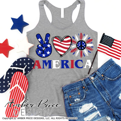 Peace Love America SVG, Patriotic sunflower svg, 4th of july svg, png, dxf, america svg, usa svg