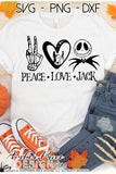 Peace Love Jack Skellington SVG, Funny Halloween SVG cut file. Cricut, silhouette, Nightmare before Christmas SVG Jack Skeleton Halloween shirt SVG, PNG. Vector for Fall and Autumn. Women's Fall Halloween shirt DXF PNG version also included. EPS by request. Cute and Unique sublimation PNG file. From Amber Price Design