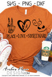 Peace Love Nightmare SVG Jack and Sally SVG, Funny Halloween SVG cut file. Cricut, silhouette, before Christmas SVG Jack Skeleton Halloween shirt SVG. Vector for Fall and Autumn. Women's Fall Halloween shirt DXF PNG version also included. EPS by request. Cute and Unique sublimation PNG file. From Amber Price Design