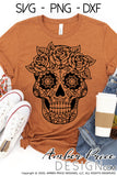 Sugar Skull SVG, Sugar Skull with Roses SVG, Halloween SVG PNG DXF,  Halloween skeleton SVG, Cute DIY Halloween shirt SVG. Cut file for cricut, silhouette, cute Women's Halloween Shirt Vector for Fall and Autumn. Fall shirt SVG DXF PNG versions included. EPS by request. Sublimation file. From Amber Price Design