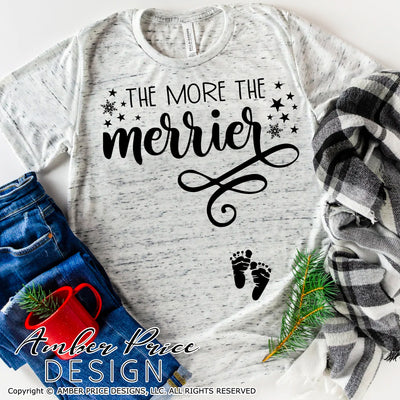 The more the merrier SVG Christmas Maternity SVG for winter! Cute Christmas Pregnancy reveal SVG file for your Maternity shirt project! Announce you're expecting with our creative twin pregnancy shirt design for winter! My Pregnancy Announcement SVG is PERFECT for your pregnancy craft PNG DXF | Amber Price Design