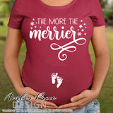 The more the merrier SVG Christmas Maternity SVG for winter! Cute Christmas Pregnancy reveal SVG file for your Maternity shirt project! Announce you're expecting with our creative twin pregnancy shirt design for winter! My Pregnancy Announcement SVG is PERFECT for your pregnancy craft PNG DXF | Amber Price Design