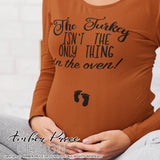The turkey isn't the only thing in the oven SVG Fall Maternity SVG! Cute DIY Thanksgiving Pregnancy reveal SVG files for all your Maternity shirt projects! Announce your pregnancy with our creative fall maternity designs! Our Pregnancy Announcement SVGs for your pregnancy crafts! PNG DXF | Amber Price Design bundle
