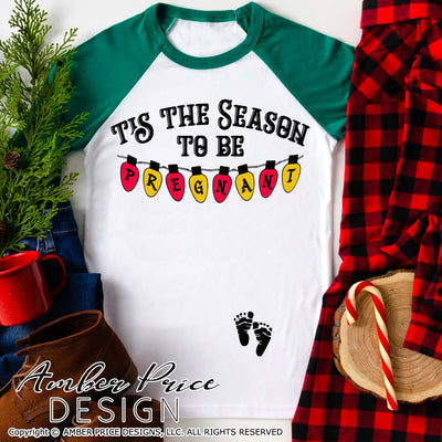Tis the season to be pregnant SVG Winter Maternity SVG for winter! Cute DIY Christmas Pregnancy reveal SVG files for all your Maternity shirt projects! Announce you're expecting with our creative pregnancy shirt design! Our Pregnancy Announcement SVG is PERFECT for your pregnancy craft! PNG DXF | Amber Price Design