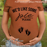 We'd like some pie please SVG fall Pregnancy / Maternity SVG! Cute DIY Thanksgiving Pregnancy reveal SVG files for all your Maternity shirt projects! Announce your pregnancy with our creative fall maternity designs! Our Pregnancy Announcement SVGs are PERFECT for pregnancy crafts! PNG DXF | Amber Price Design bundle