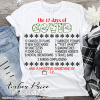 The 12 days of Covid SVG, Funny Christmas svg Cute Christmas ornament SVG, Funny corona virus SVGs covid 19 themed winter shirt craft, DIY Cricut and silhouette projects vector files, for home decor. SVG Silhouette SVG SVG Files for Cricut, Cricut Project Ideas Simply Crafty SVG Bundles Vector | Amber Price Design 