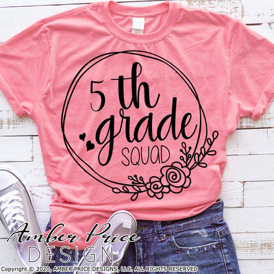 5th grade squad SVG, back to school shirt SVG, last day of school cut file for cricut, silhouette, fifth grade SVG, 5th grade teacher SVG. Custom school grade Vector for going into 5th grade. New 5th grader SVG DXF and PNG version also included. EPS by request. Cute and Unique sublimation file. From Amber Price Design