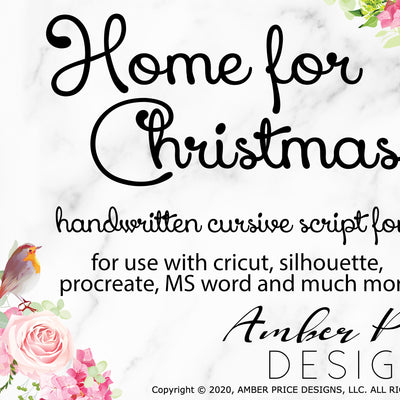 Handwritten Christmas font, Handwriting font svg, cursive script font svg font, cricut font, silhouette font, hand lettered script font, download font, instant download, procreate font, ​digital download, font design, fonts for cricut, fonts for silhouette, dxf font, otf font, word, fonts for procreate | Amber Price Design