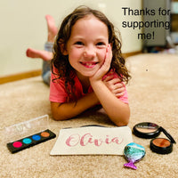 Play Makeup for girls. Personalized Cosmetics Pouch Included! | Let her get ready with mama with a pretend makeup kit of her OWN! Solid, hard makeup that doesn't transfer to skin. No more messes, or covering her face in toxic chemicals, and the colors will not transfer to their skin. Our fake makeup is the simply best!