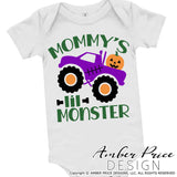 Mommy's little monster SVG, baby Halloween SVG cut file for cricut, silhouette, baby's first Halloween shirt SVG, PNG. Mommy's lil monster Halloween onesie Vector for Fall and Autumn. Kid's Fall Halloween shirt DXF PNG version also included. Cricut halloween projects Cute Unique sublimation PNG. From Amber Price Design