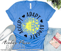 Autism sunflower svg, autism awareness SVG, accept adapt advocate svg, April svg, Puzzle piece, Autism awareness month svg, PNG, DXF, Sublimation, Screen print, File, Digital Download, Instant Download, Design cut file, cricut, Autism Shirt SVG