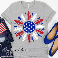 American flag sunflower SVG, Patriotic Sunflower SVG, 4th of July shirt design, cut file for cricut, PNG, DXF, Amber Price Design