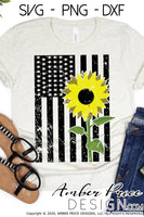 Distressed american flag with sunflower SVG, 4th of July SVG, PNG, DXF, Amber Price Design, cut file for cricut