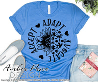 Autism sunflower svg, autism awareness SVG, accept adapt advocate svg, April svg, Puzzle piece, Autism awareness month svg, PNG, DXF, Sublimation, Screen print, File, Digital Download, Instant Download, Design cut file, cricut, Autism Shirt SVG