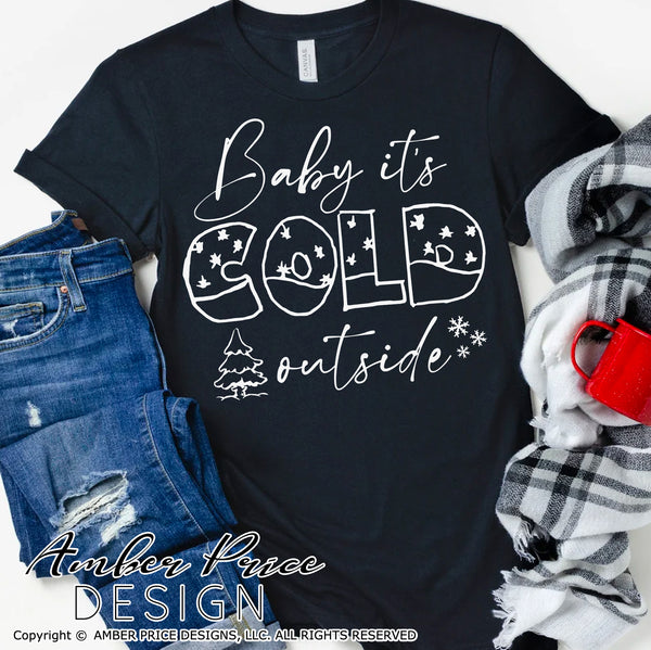 Baby it's COLD outside SVG, cute Christmas svg, snowflake svg, snowy winter shirt svg craft, christmas ornament SVGs winter home decor stencil svg DIY Cricut and silhouette projects vector files, for home decor. SVG Silhouette SVG SVG Files for Cricut Project Ideas Simply Crafty SVG Bundles Vector | Amber Price Design 