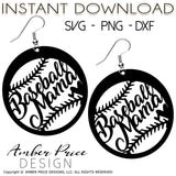 baseball mama earring svg png dxf baseball mom design, earring cut file for cricut, silhouette, glowforge, 