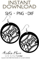 baseball mama earring svg png dxf baseball mom design, earring cut file for cricut, silhouette, glowforge, 