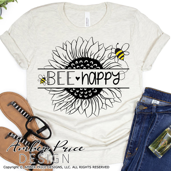 Bee happy SVG Be Happy Sunflower svg bumble Bee SVGs be happy SVG inspirational quote shirt mug tumbler design Cricut silhouette cameo cut file cute vegan svgs